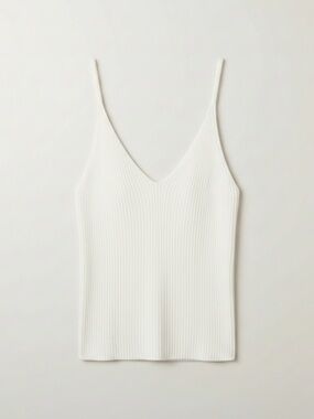 White Ribbed Silky Knit V-Neck Spaghetti Strap Tank Top